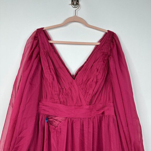 FLAWED - NWT Mac Duggal Ruffle Tiered Puff Sleeve A Line Gown 18 Berry #8247 - Picture 4 of 16